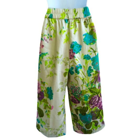 J Crew Collection Satin Pull On Pant Ratti Leafy Floral Print Zipper Fly Hemmed - Picture 3 of 9